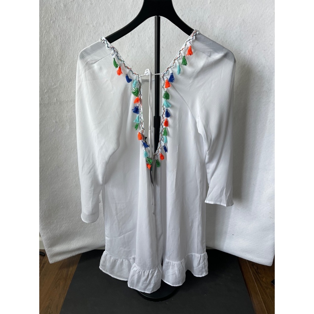 Palisades Beach Club‎ White Tassel V-Back Cover Up Dress XL JCP17228
